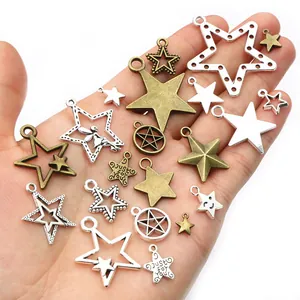 Star Pentagram Alloy DIY Jewelry Making Charms Fairy Hollow Pendant For Necklace Bracelet Antique Silver Bronze Finish Accessories