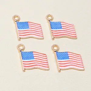 Pack of four gold-plated American flag enamel pendants for DIY jewelry making