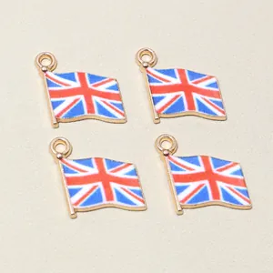Set of four British Union Jack flag enamel charms in gold finish for DIY jewelry