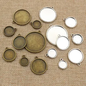 DIY round alloy pendant trays in antique bronze and silver for jewelry making crafts