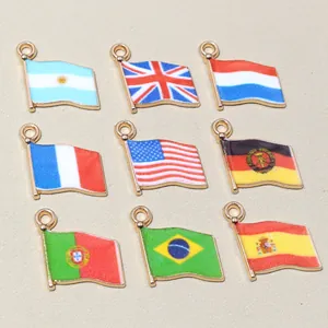 Enamel alloy country flag pendants with gold rings for DIY jewelry making and crafts