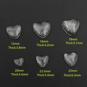 Heart-shaped transparent glass cabochons in six various sizes for DIY jewelry making