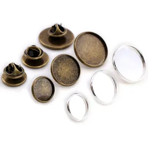 DIY Iron Brooch Bases Round Oval Jewelry Findings Tray With Butterfly Clutch Pin Backs Antique Bronze Silver Plated Tray