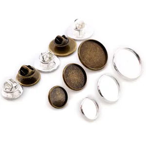 Antique bronze and silver DIY brooch base trays with butterfly clutch pins in various sizes
