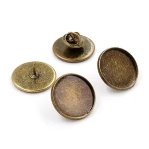 Vintage bronze round brooch base with butterfly clutch for DIY jewelry making