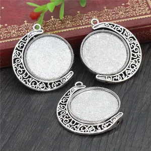 Retro silver 25mm rotating moon pendant base for DIY jewelry making set of 3