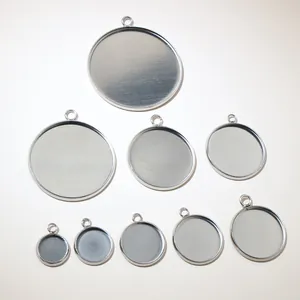 Nine variations of 304 stainless steel round pendant trays for DIY jewelry making kits