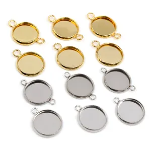 Set mit 12mm Edelstahl-Lünetten-Anhängern und Verbindern für DIY-Schmuckherstellung
