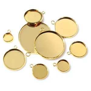 Polished gold stainless steel round bezel settings in various sizes for DIY jewelry