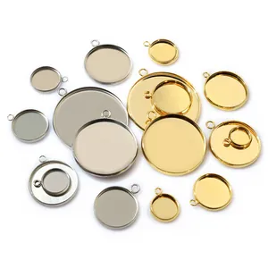 304 Stainless Steel Round Cabochon Bezel Pendant Trays Steel Gold Color DIY Jewelry Making Base Settings Findings