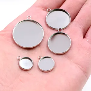 DIY jewelry 304 stainless steel round pendant base set in various sizes for crafting