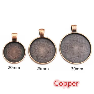 Three bronze copper pendant base trays in 20mm, 25mm, and 30mm with inner radial texture