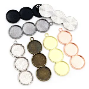 Three-link 12mm round bezel trays in seven metallic colors for DIY jewelry pendants
