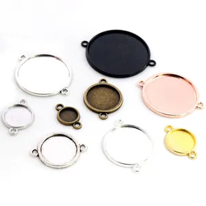 DIY round alloy pendant base connectors in multiple metallic colors for jewelry making