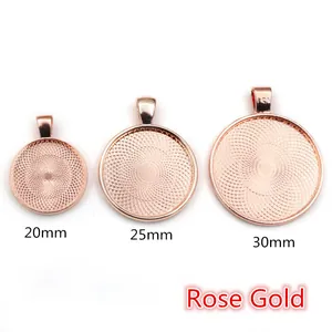 Three rose gold round pendant trays in 20mm 25mm and 30mm for DIY jewelry making