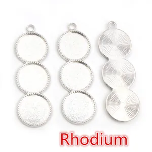 Three-hole vertical rhodium plated 12mm round tray base for DIY jewelry making