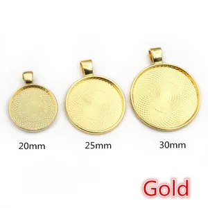 Detailed comparison of 20mm, 25mm, and 30mm round gold alloy pendant trays