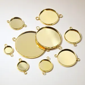 Gepolijst goud roestvrij staal ronde bezel hanger connectoren voor DIY sieraden