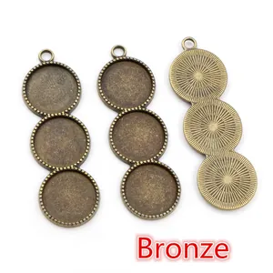 Three-hole bronze round bezel pendant trays for DIY jewelry making and gemstone settings
