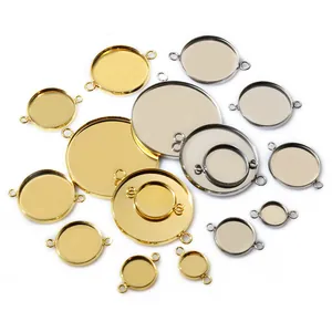 304 Roestvrij Staal Ronde Bezel Zetting Dubbele Lus Connectoren Voor DIY Sieraden Maken Kettingen Armbanden Gepolijst Metaal Bevindingen