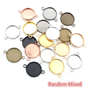 Mixed color round DIY jewelry pendants with double hanging loops in various metal finishes