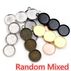 Three-link 12mm round pendant bezel trays in mixed metallic finishes for DIY jewelry