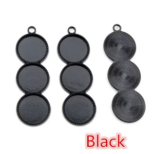 Close-up of triple 12mm black alloy bezel pendants with intricate beaded edges
