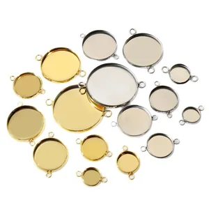 304 RVS ronde sieradentrays met dubbele lussen in goud en zilver voor DIY sieraden maken