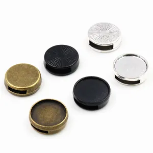 Cursore a Vassoio Rotondo in Lega di Zinco Componente Gioielli DIY Base Foro Laterale Bronzo Antico Argento per Nastro