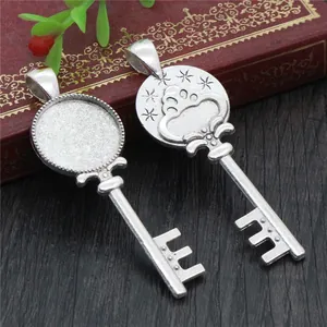Antique silver mushroom key alloy pendant tray for DIY jewelry making with crown patterns
