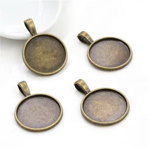 Set aus vier antiken bronzefarbenen 20mm runden Anhänger-Rohlingen für DIY-Schmuck
