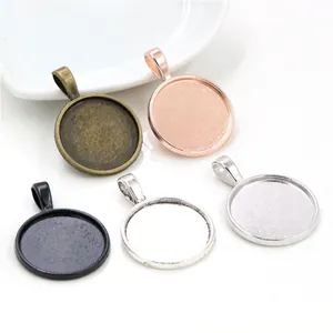 Runde Zinklegierung Cabochon Lünette Tablett Anhänger Basis Für DIY Halskette Schmuckherstellung Antik Bronze Silber Schwarz Rhodium