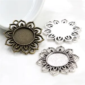 Sunflower alloy pendant trays in bronze and silver for 18mm DIY jewelry making