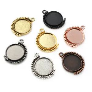 16mm Binnendiameter Ronde Roterende Legering Hanger Bezel Tray Basis Voor Cabochon DIY Sieraden Maken Ketting Accessoires Antiek Goud Zilver Roségoud Zwart