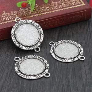 Retro silver alloy 20mm cabochon settings with leaf texture for DIY jewelry making