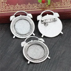 Silver alarm clock alloy DIY brooch base cabochon settings for jewelry making