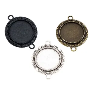 20mm alloy bezel pendant trays with dual loops in black, bronze, and silver finishes