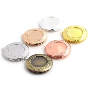 Floral engraved 20mm copper photo locket pendants set in gold silver and bronze