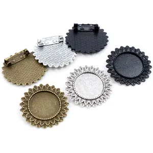 DIY runde Sonnenblumen-Brosche in Bronze, Silber und Schwarz mit 20mm Tablett