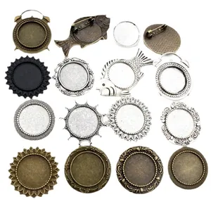 Sortierte 20mm Vintage Legierung Brosche und Anhänger Basen für DIY Schmuck