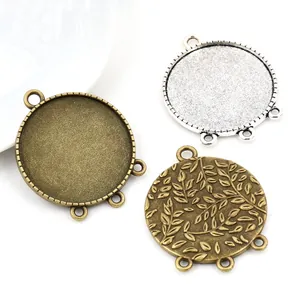 Antique Silver Bronze Alloy Round DIY Pendant Base Tray For Time Gem Cabochon Jewelry Making Finding Leaf Embossed Accessory
