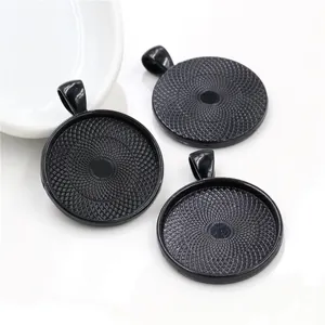 Three matte black alloy bezel trays with 30mm diameter for DIY jewelry making