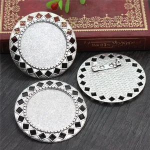 Vintage silver 30mm alloy brooch pendant base with镂空 lace for DIY jewelry making