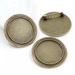 Antique bronze 30mm round brooch base with decorative spiral edge for DIY jewelry making