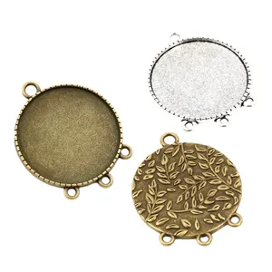 30mm round alloy pendant trays with decorative relief and multiple hanging loops