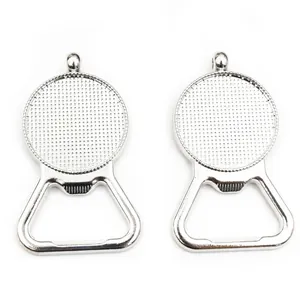 Detailed view of two silver bottle opener pendants with 25mm 30mm round DIY base settings