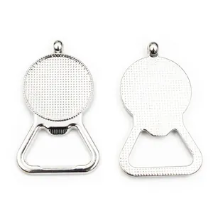 Two-piece silver DIY bottle opener pendants with circular bezel base for custom designs