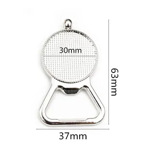Silver alloy bottle opener pendant with 30mm round DIY cabochon setting base