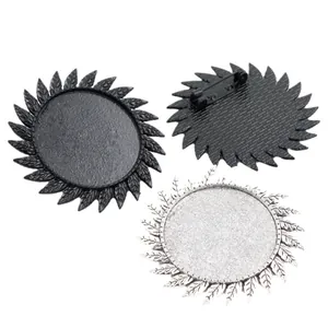 30mm leaf-edged brooch base for DIY jewelry making in black and silver metal finishes