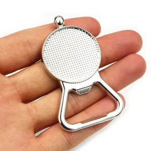 Silver alloy bottle opener pendant base with round DIY setting and hanging loop